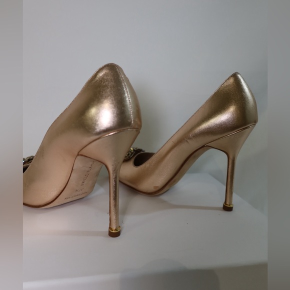 Manolo Blahnik Shimmering rose gold Heels with Crystal Buckle